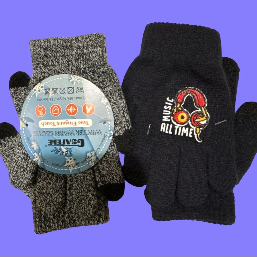 Black and Gray Winter Warm Gloves baby